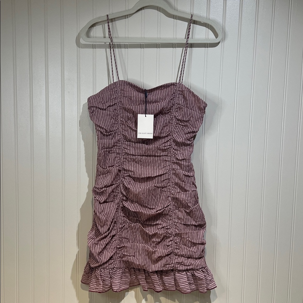 NWT The East Order Women’s Mica Mini Rose Wine Stripe Dress Size Small